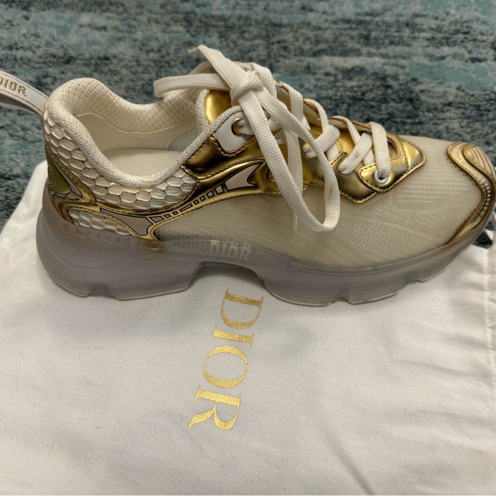 Dior sneakers, clear white with gold